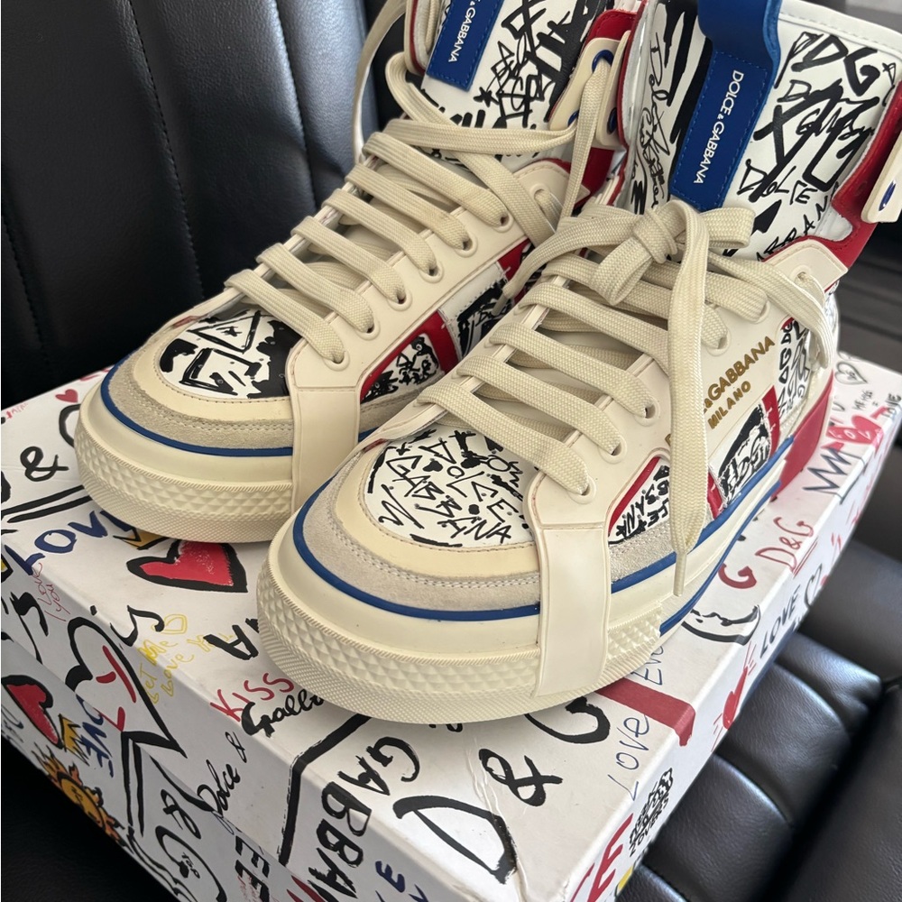 Dolce & Gabbana Cream and Red Graffiti Sneakers